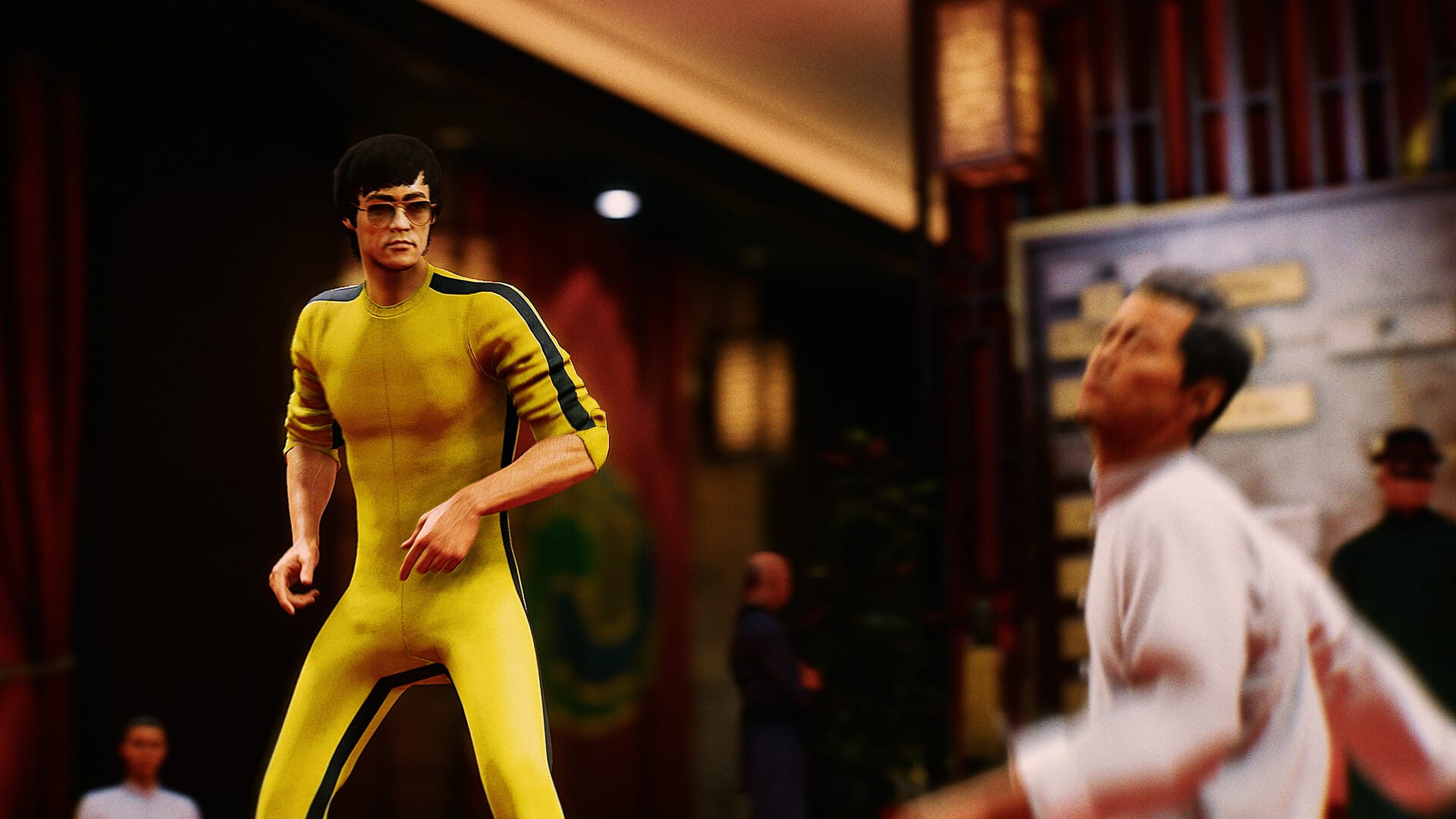 Bruce Lee wins a fight. 