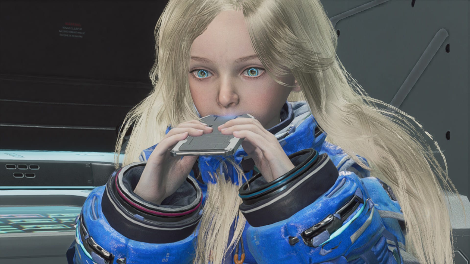 Diana munches on a computer chip.