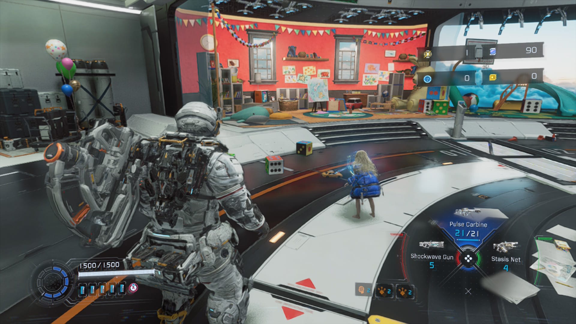 Diana plays with an RC car in the Shelter.