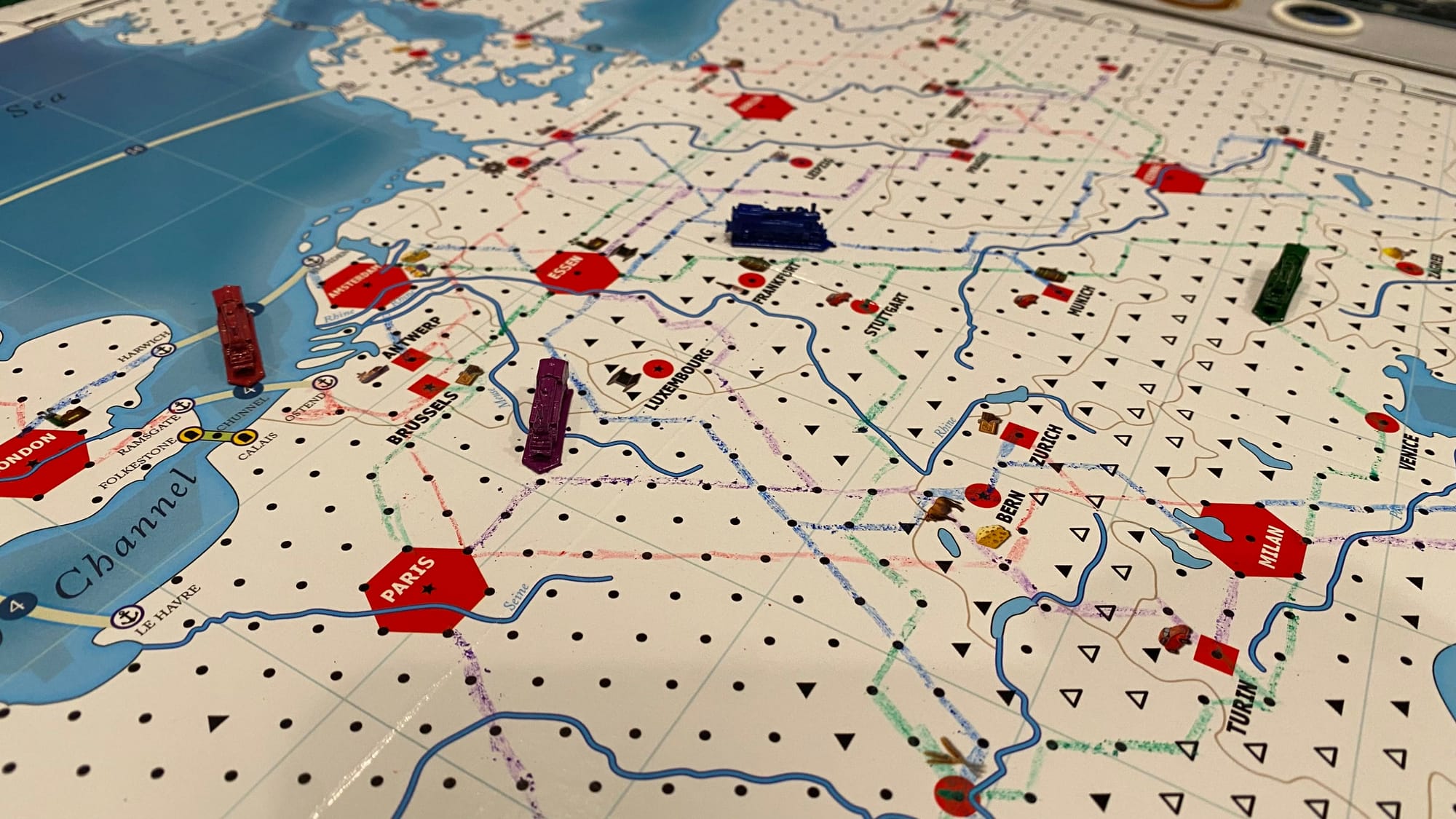 All four players chugging across Europe