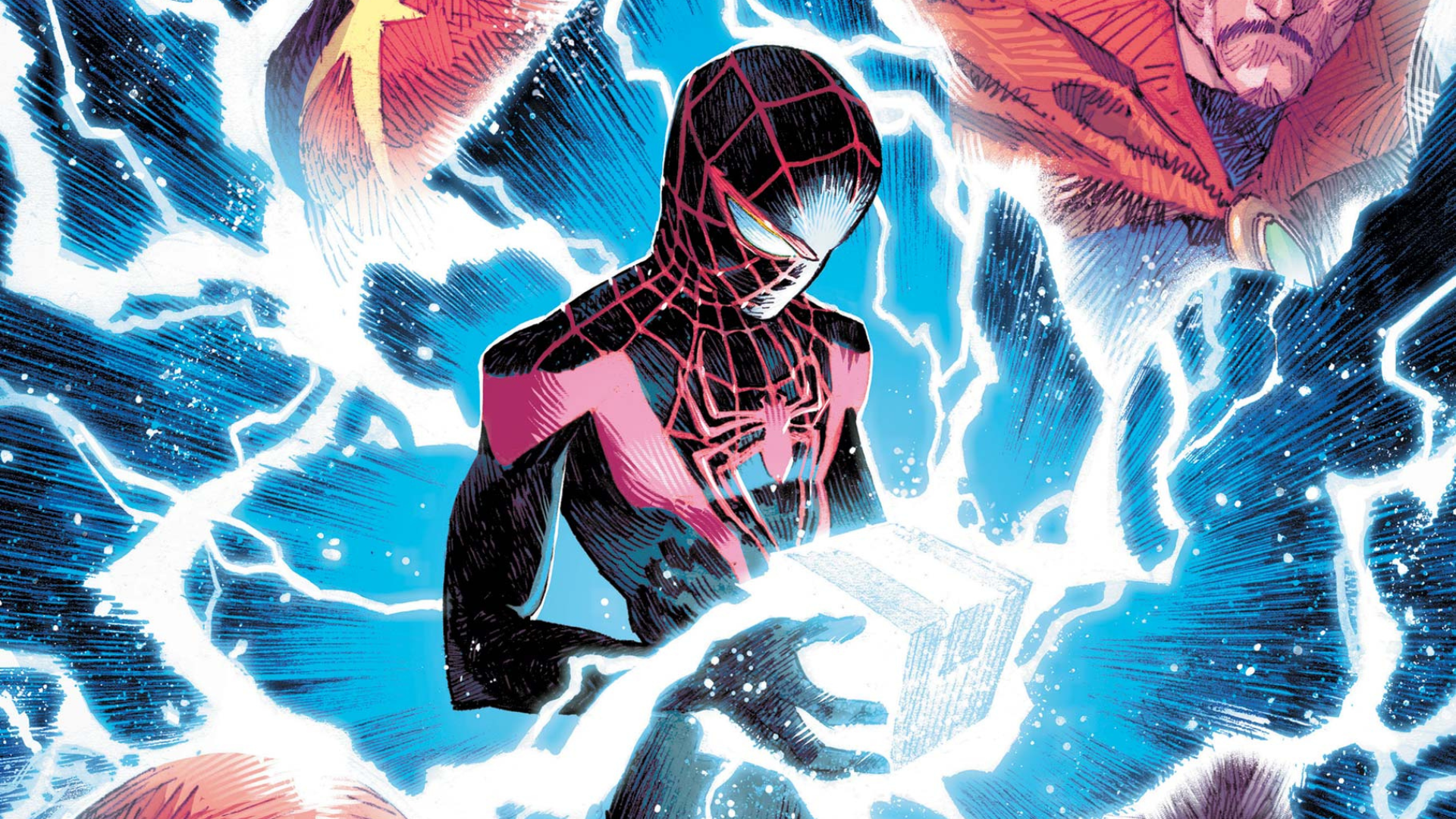 Miles Morales holds an Origin Box, its power radiating out across this variant cover of Ultimate Impact: Reborn #1 from Marvel Comics