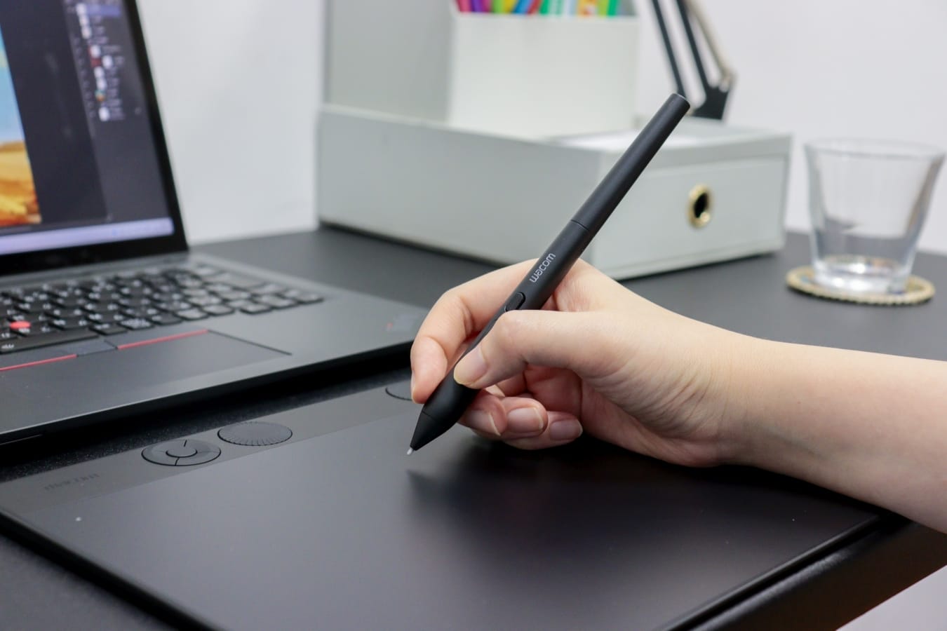 The pen with the Intuos Pro.