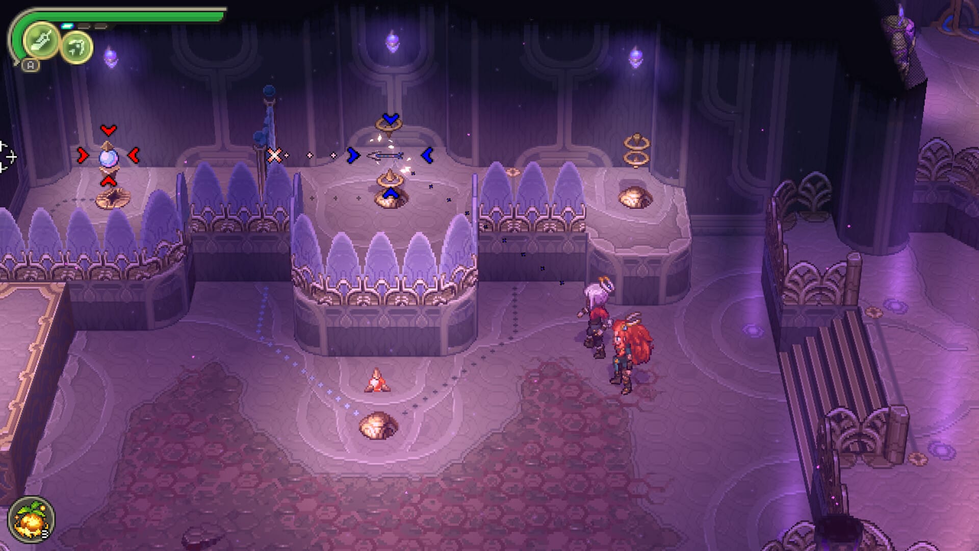 An aiming puzzle in Alabaster Dawn's dungeons.
