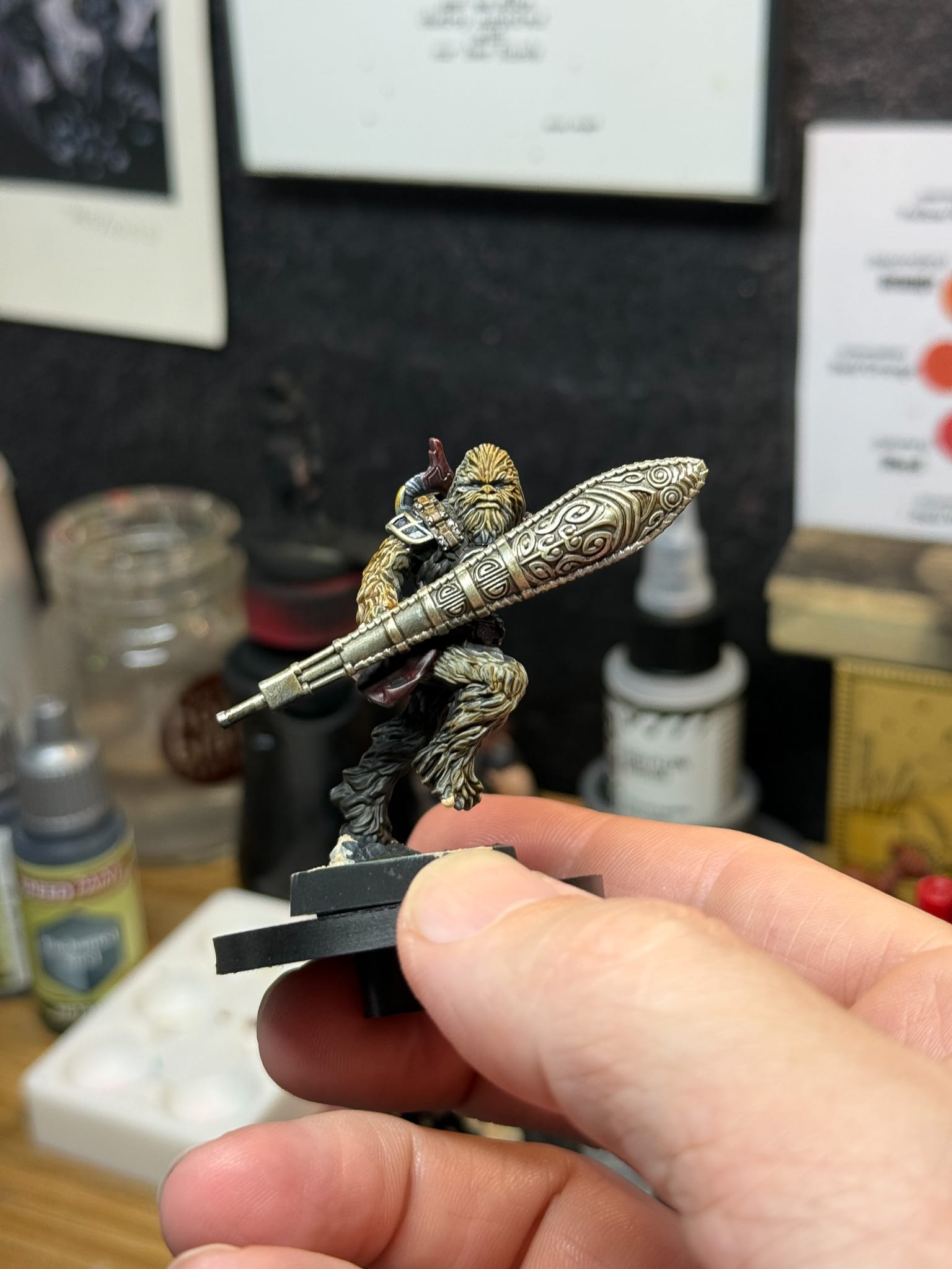 An image of a Wookiee Warrior for Star Wars Legion holding a shield