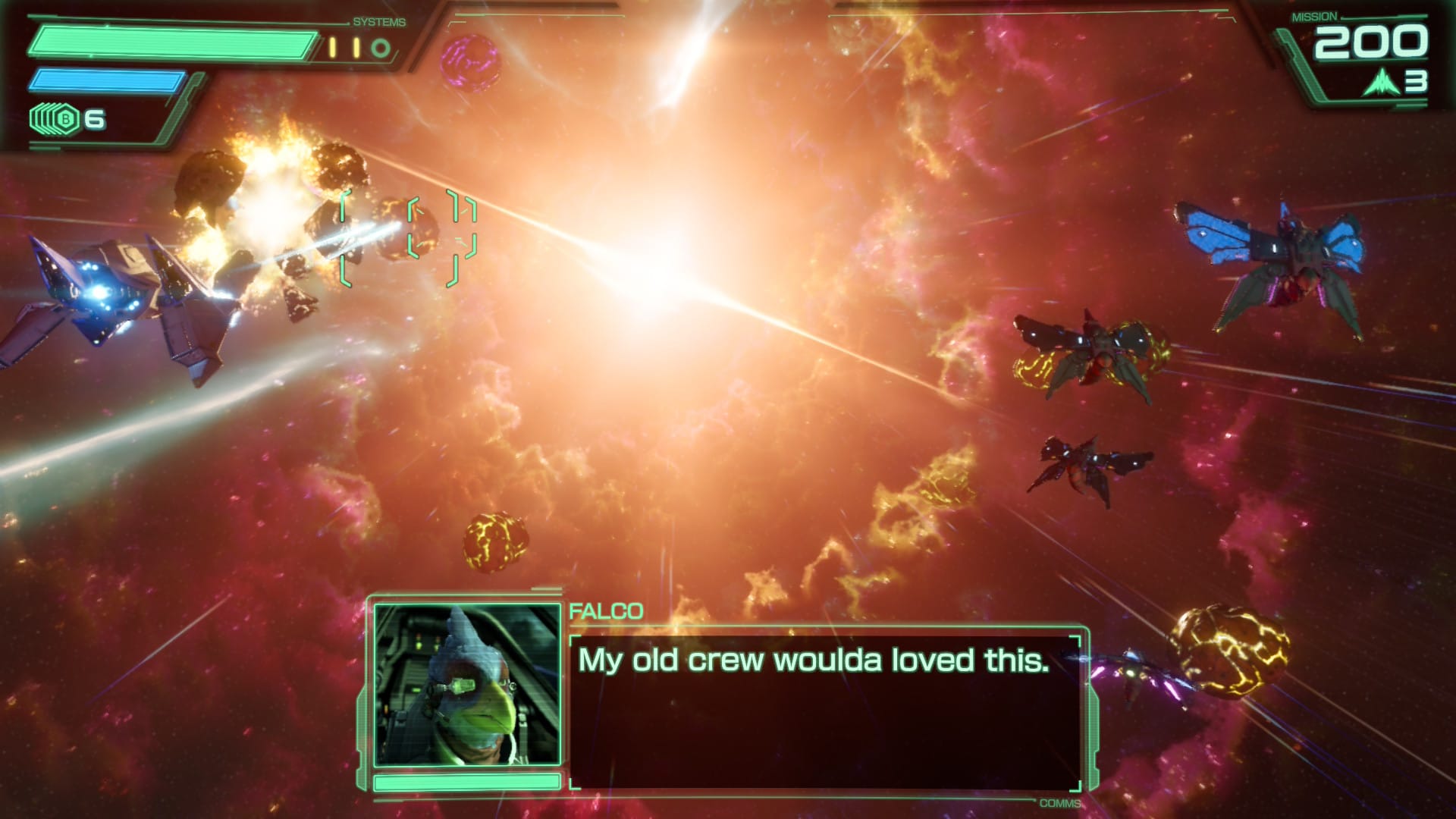 Falco commenting that his old crew would have loved the Meteo warp