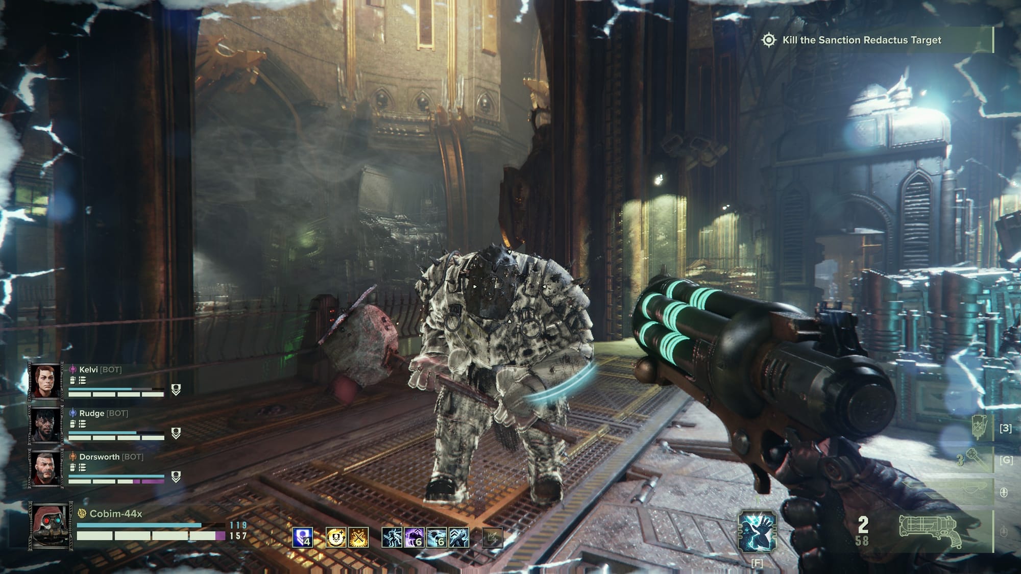A crusher suffers a debuff after being shot by a Phosphor Pistol