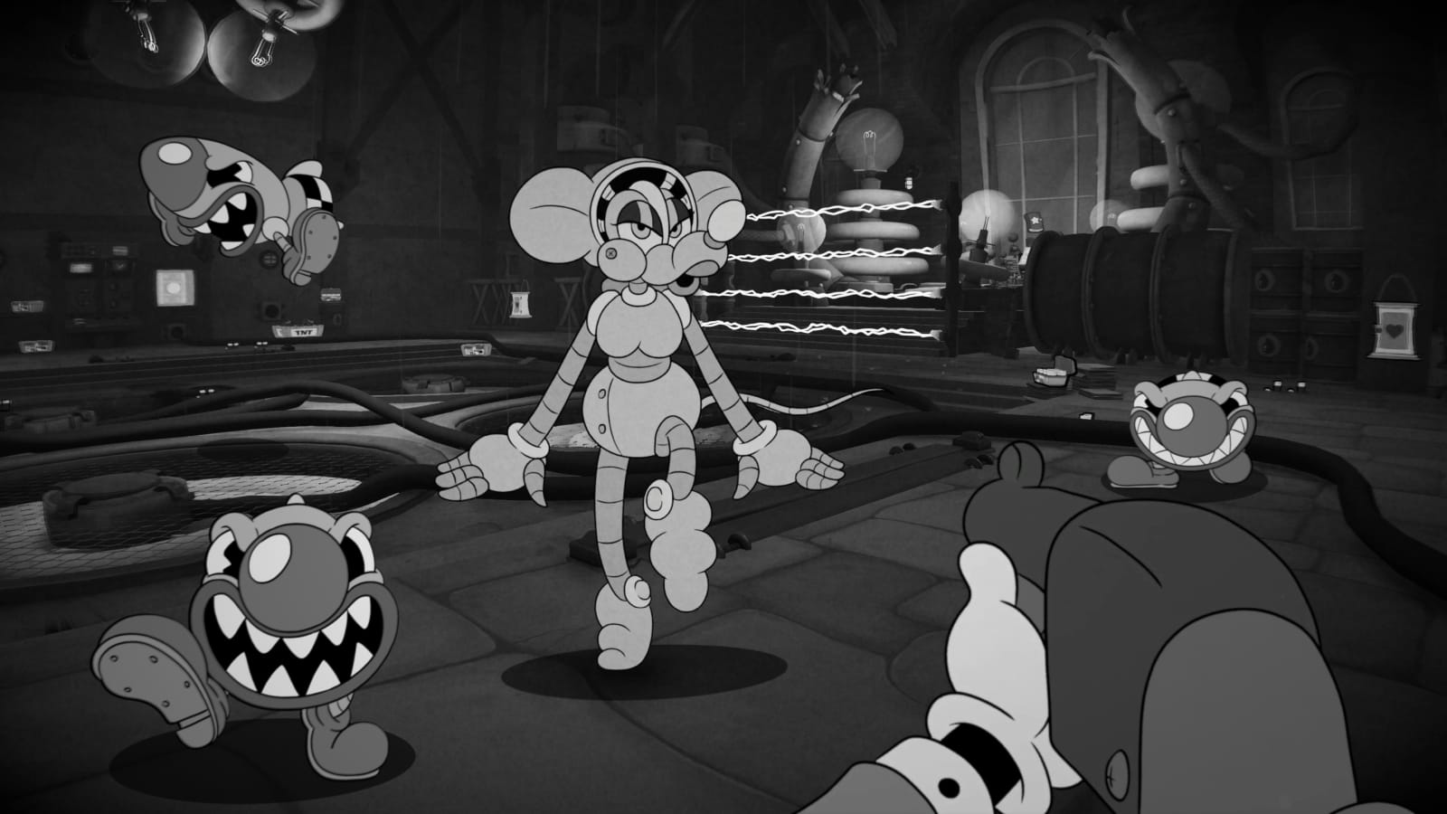 Various enemies approach the player.