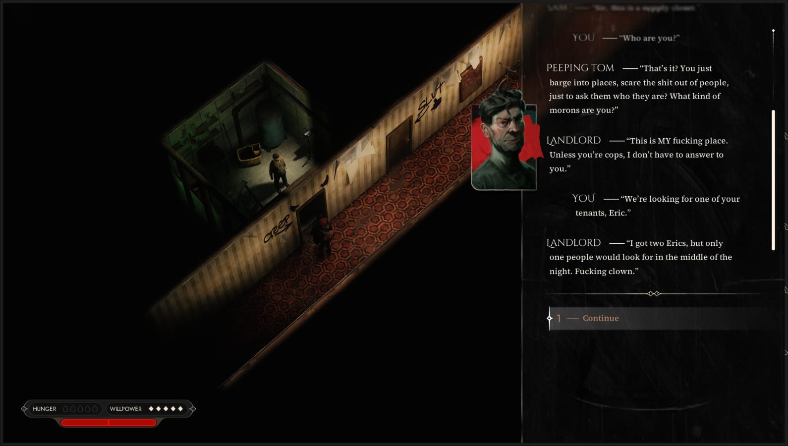 Dialogue with a Landlord NPC.