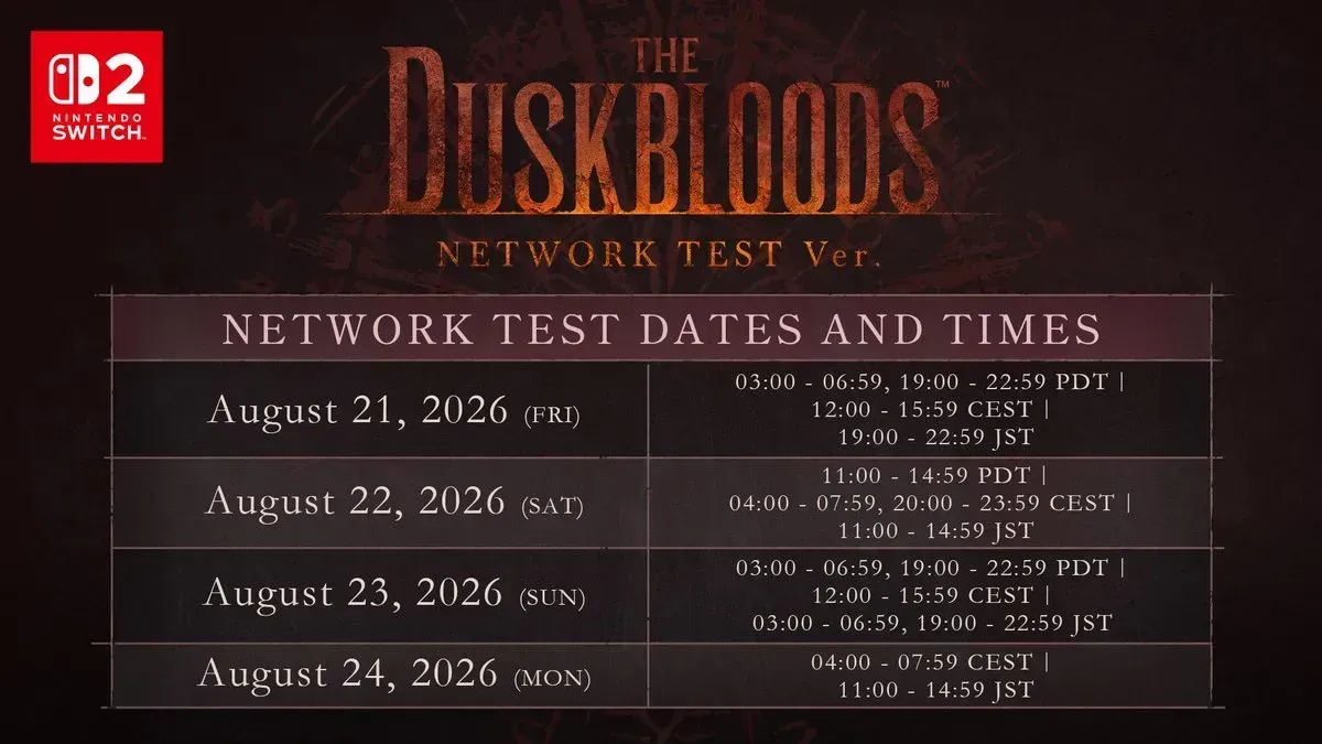 The Duskbloods Closed Network Test takes place late August 2026