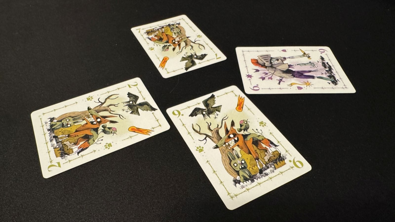 A trick played out on the table.