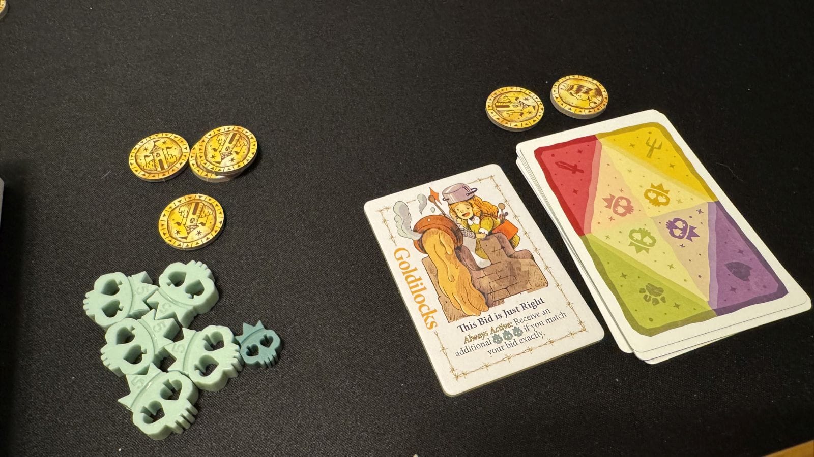 Examples of all of the game components are shown.