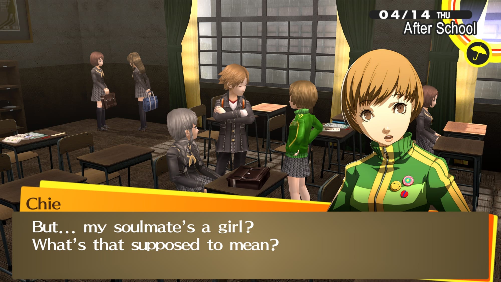 Chie asking why her soulmate is a girl.