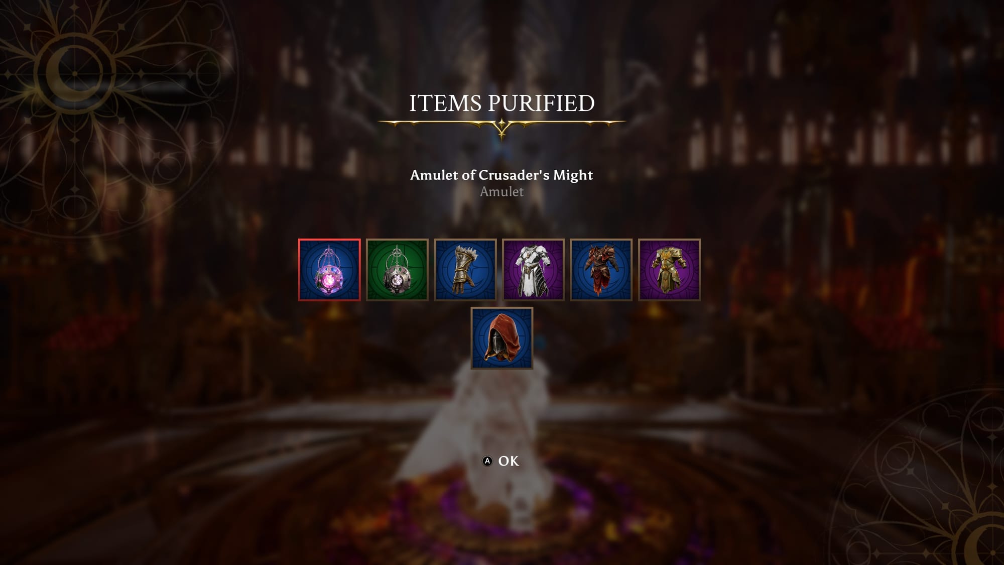 You can pick up items as you do your run. Once the church purifies them, you can upgrade them.