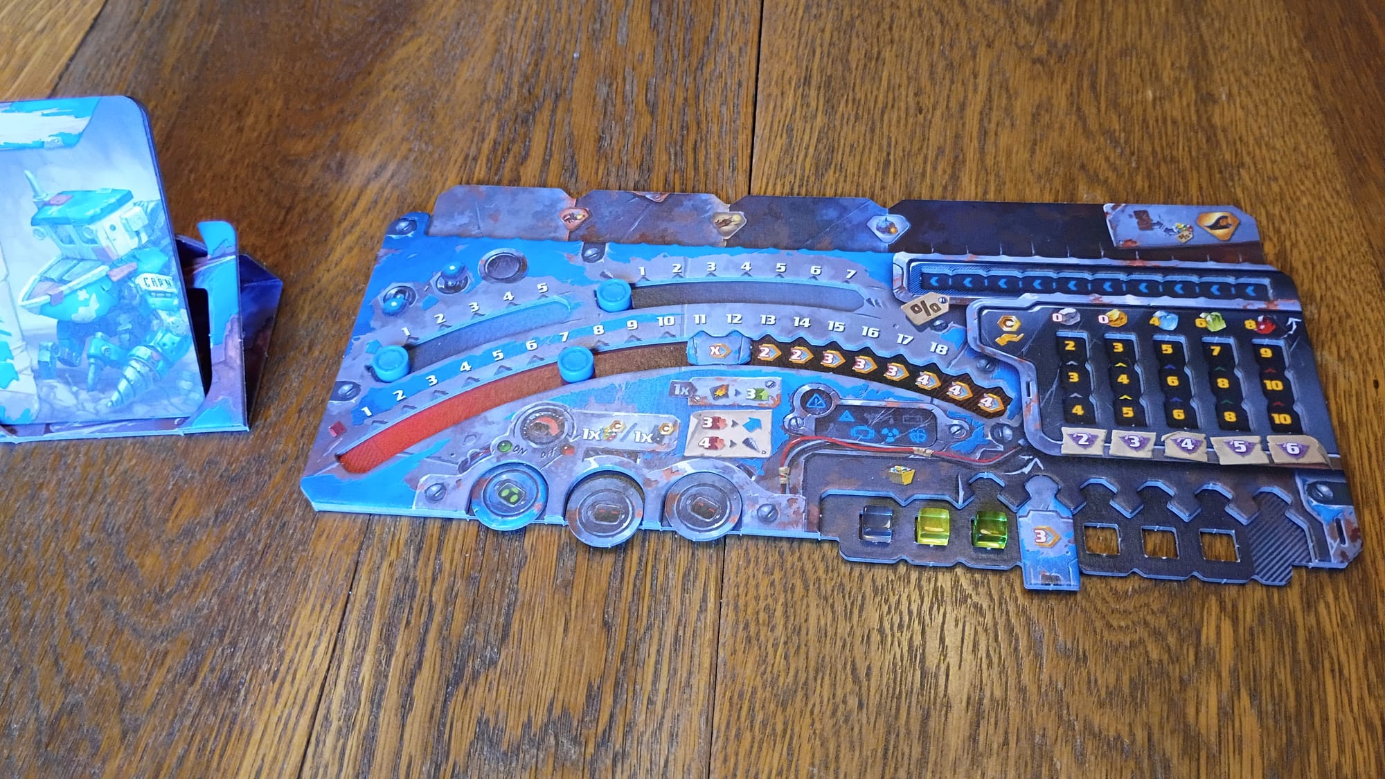 Blue player board and deck stand