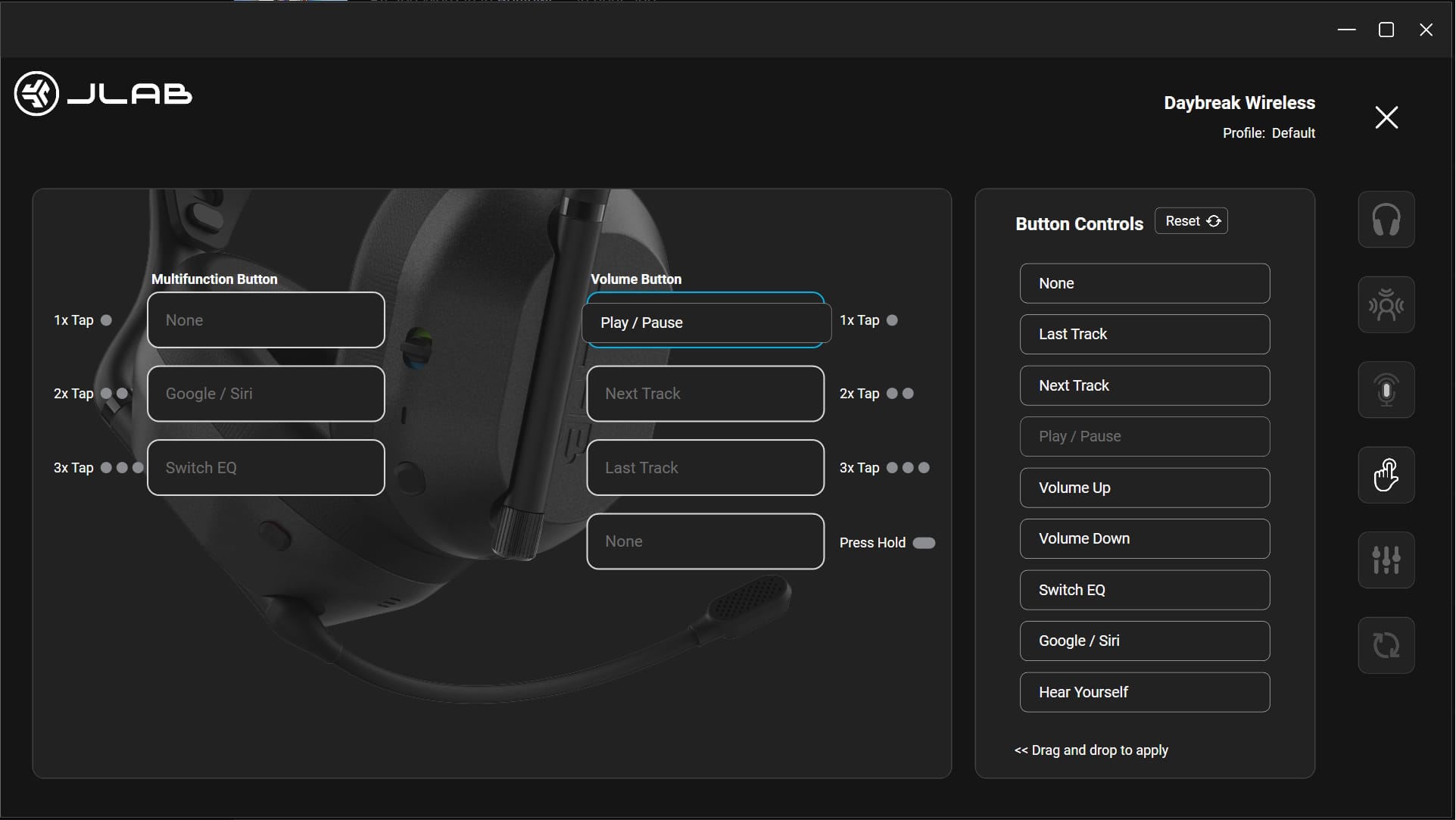 JLab's Test Lab software lets you customize button presses and build your own equalizations