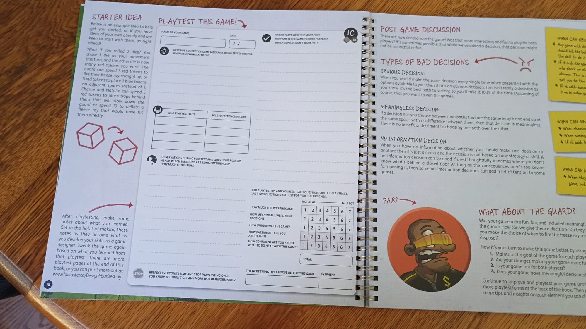 Example page of notes space and suggestions from the book