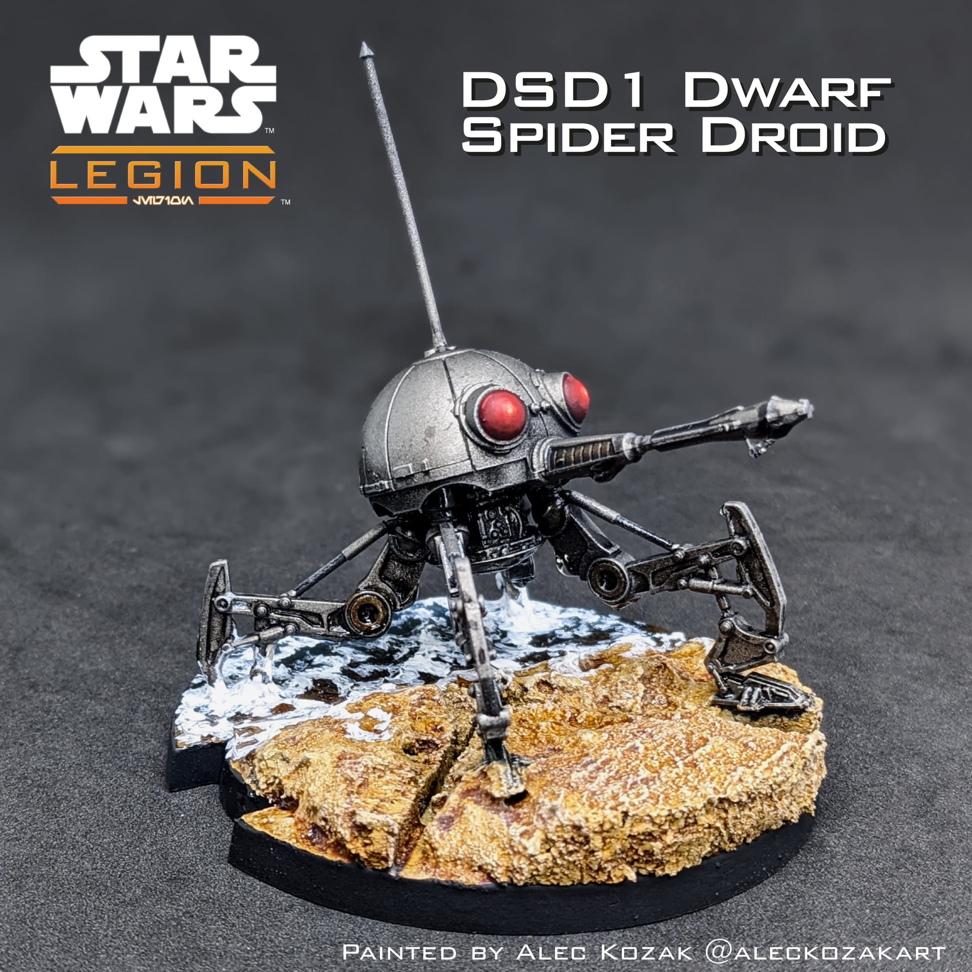Painted DSD1 Dwarf Spider Droid for Star Wars Legion by Alec Kozak Art Beach Basing Water