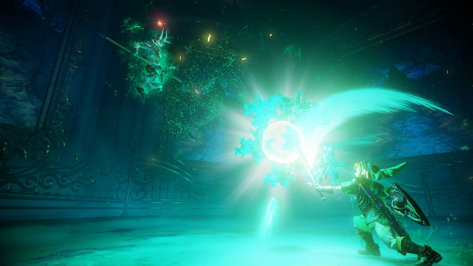 Link strikes an orb of energy back at Phantom Ganon