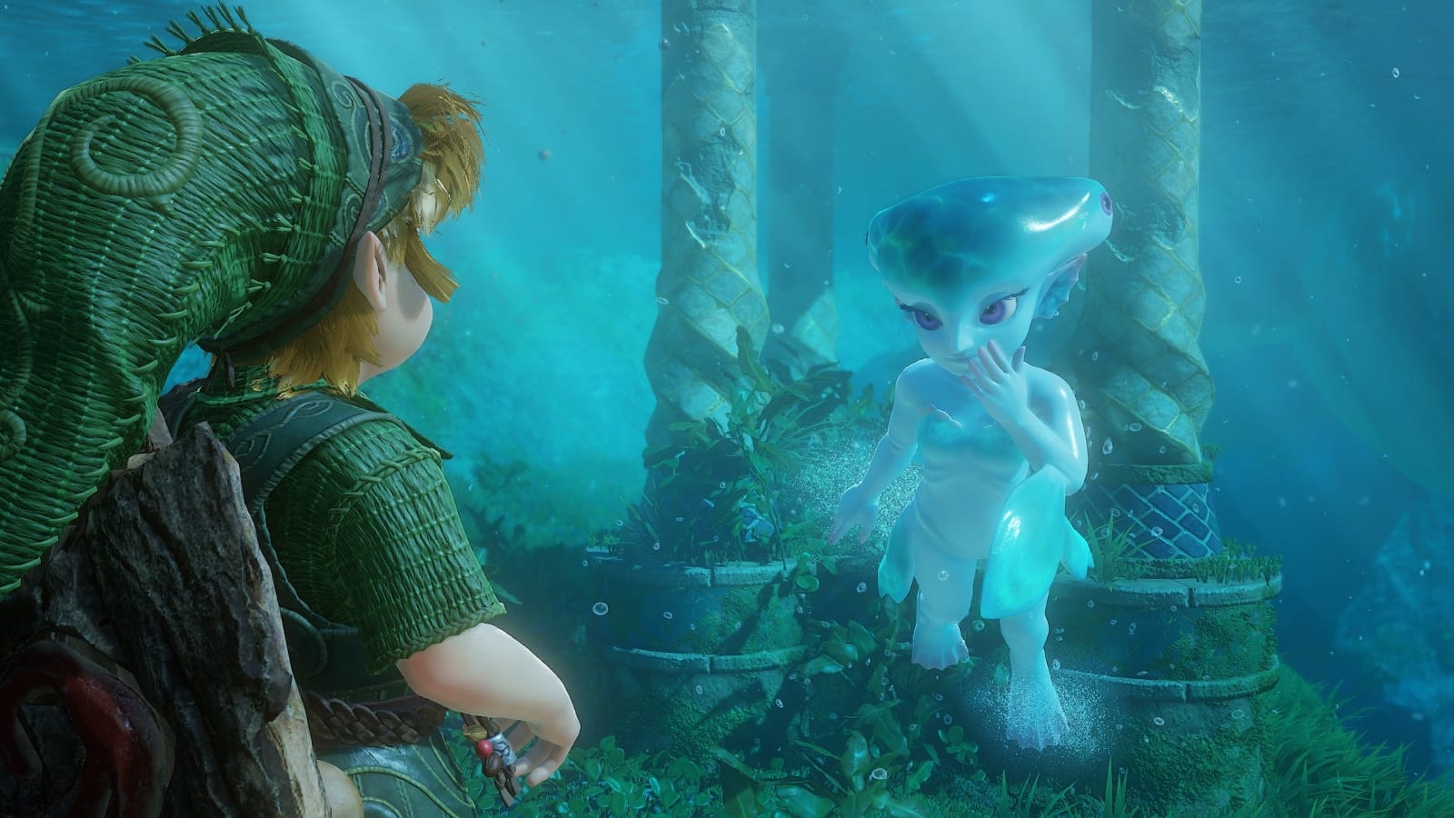 Link and Princess Ruto underwater