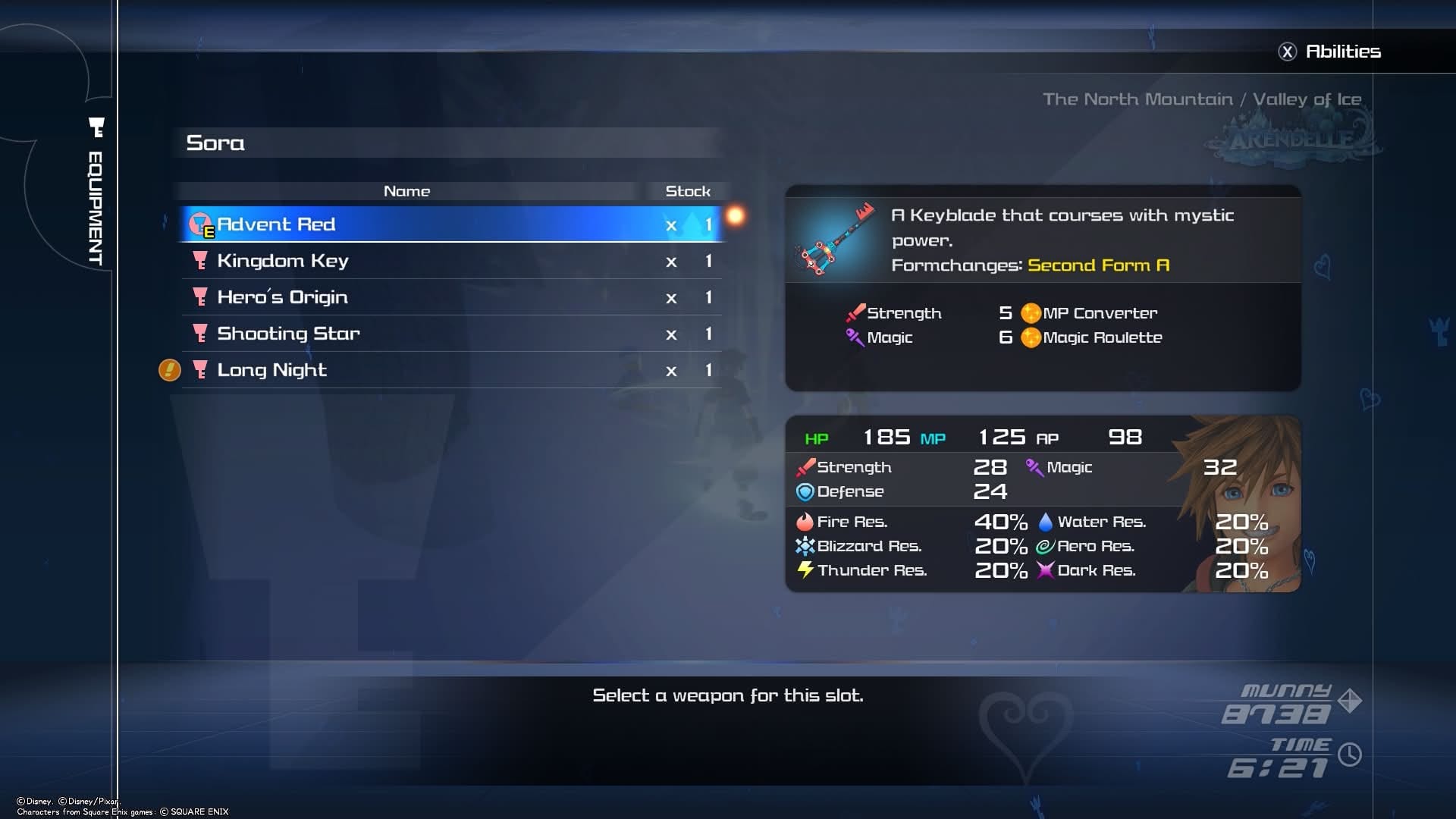 The Advent Red keyblade alongside Long Night.