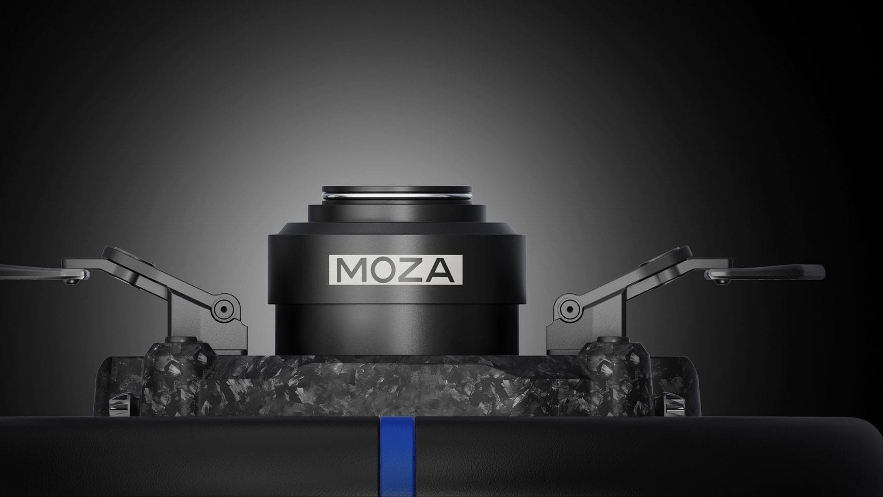 MOZA quick release hub on the back of the Mustang GTD wheel with paddles on both sides