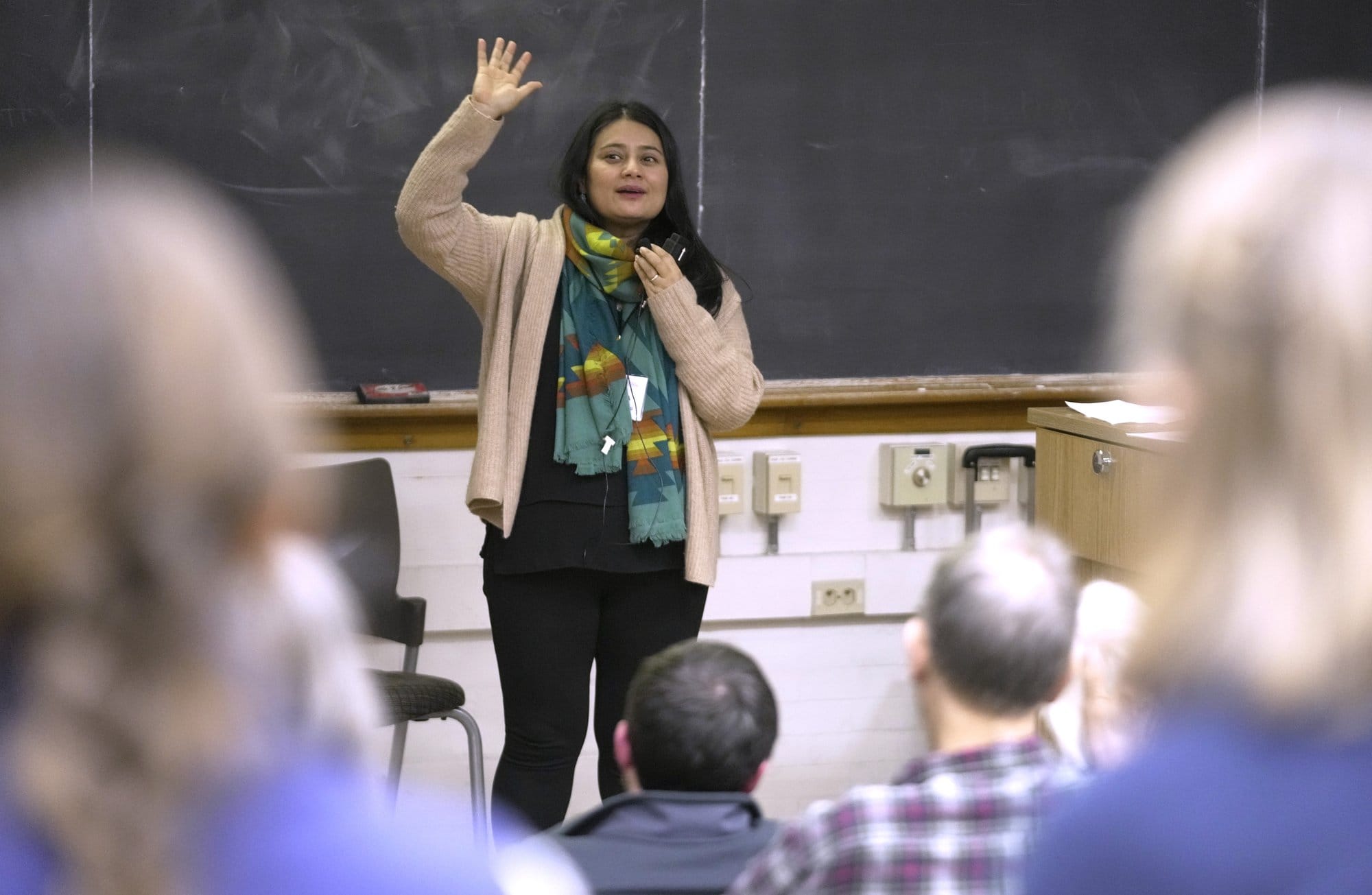 Dekila Chungyalpa of the Loka Initiative speaks at a "Remembrance of Lost Species" event December 4, 2025, at Science Hall