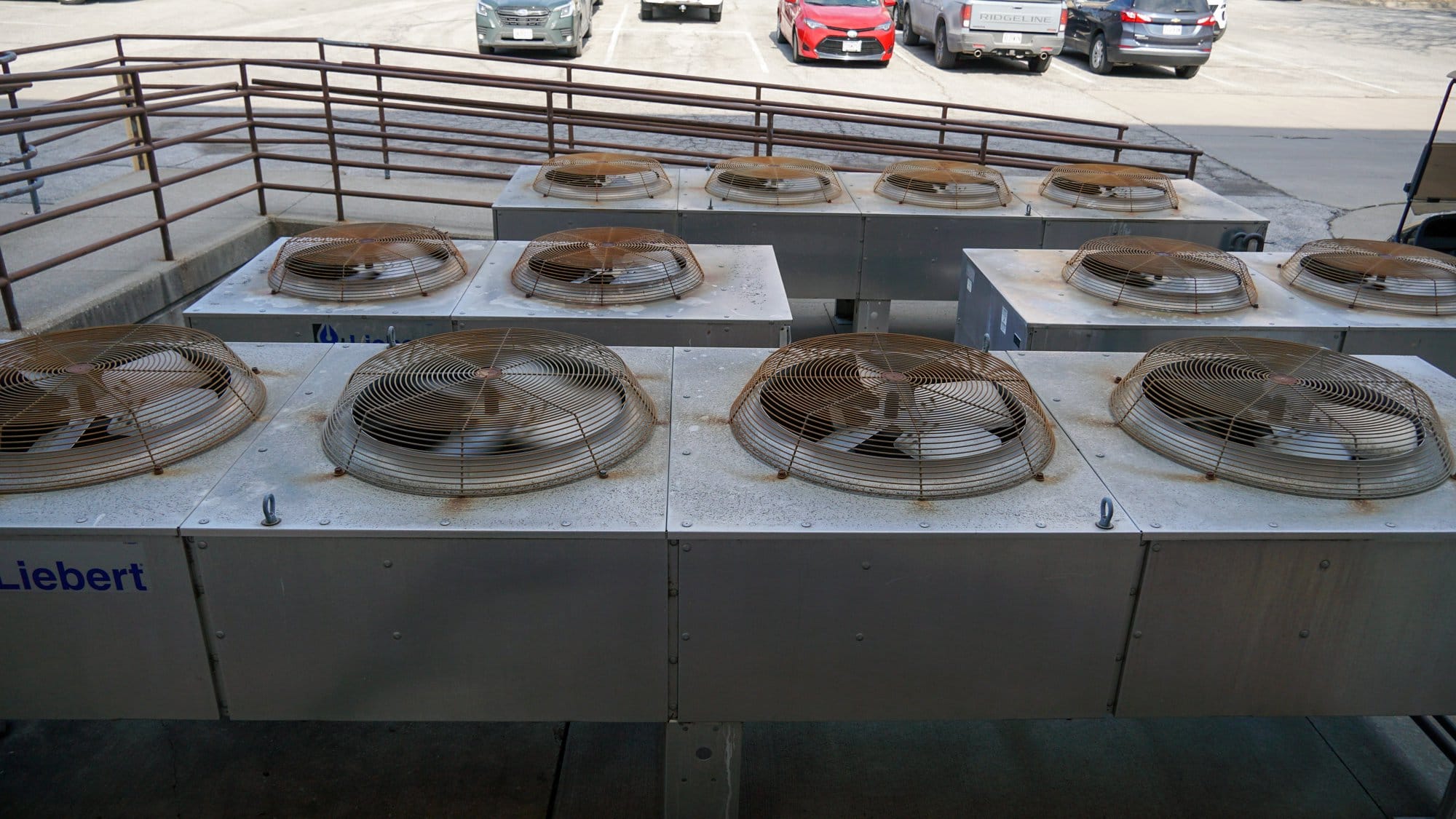 Fan condensers work outside of the Hellbender data center on Thursday, Feb.12, 2026 in Columbia, Missouri.