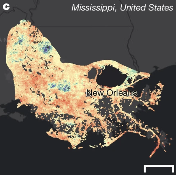 Sinking deltas Mississippi hotspots