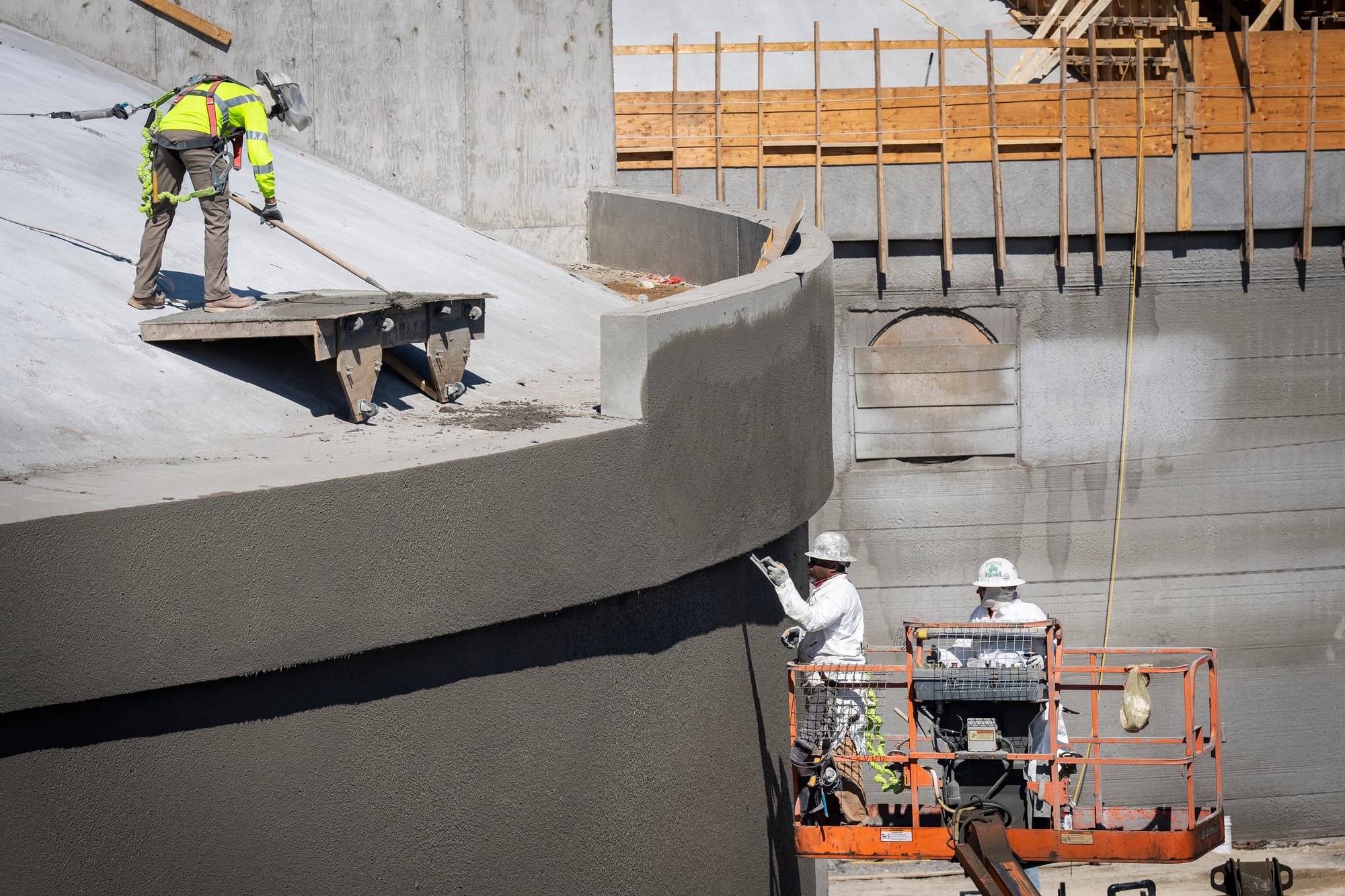 Crews work at an industrial water plant