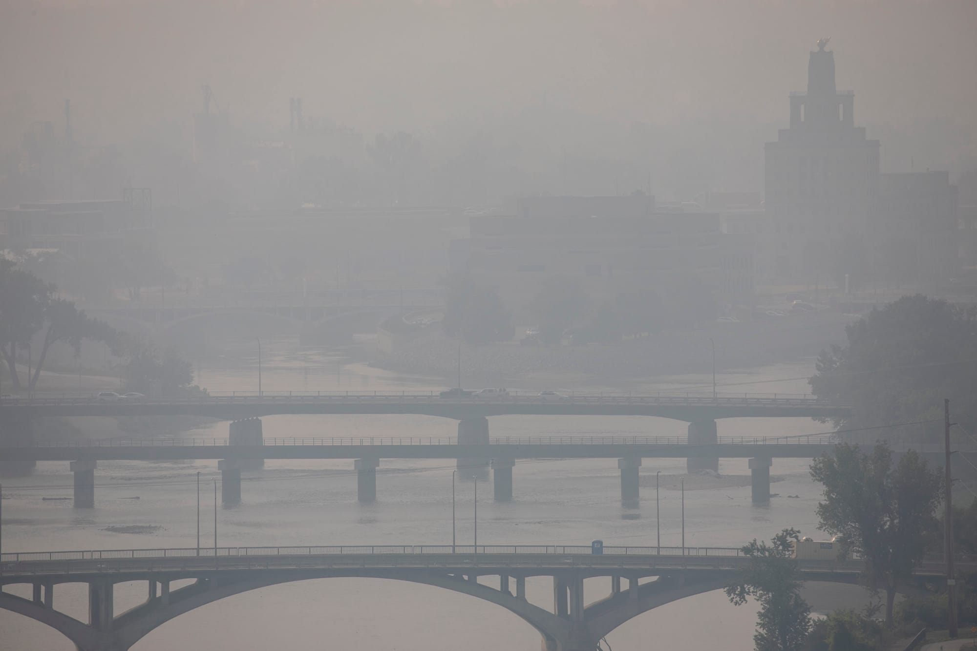Haze from Canadian wildfires obscures the skyline