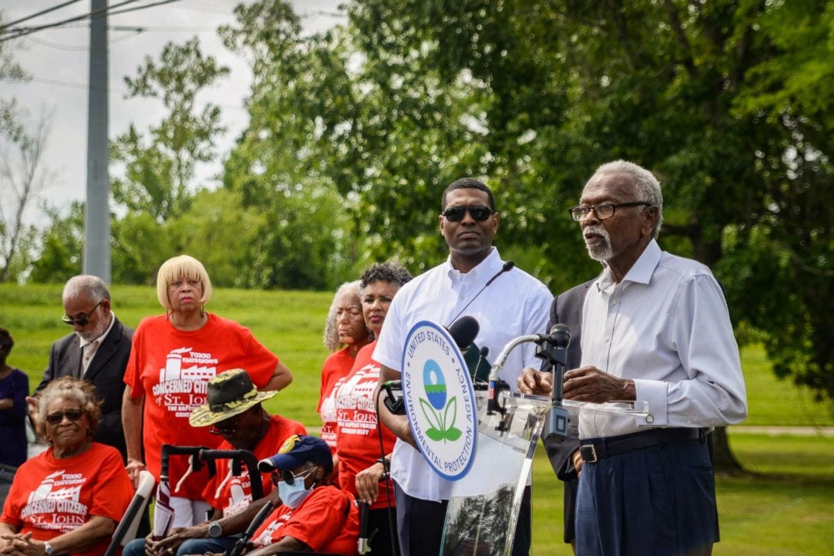A black man speaks at a podium with the US EPA logo