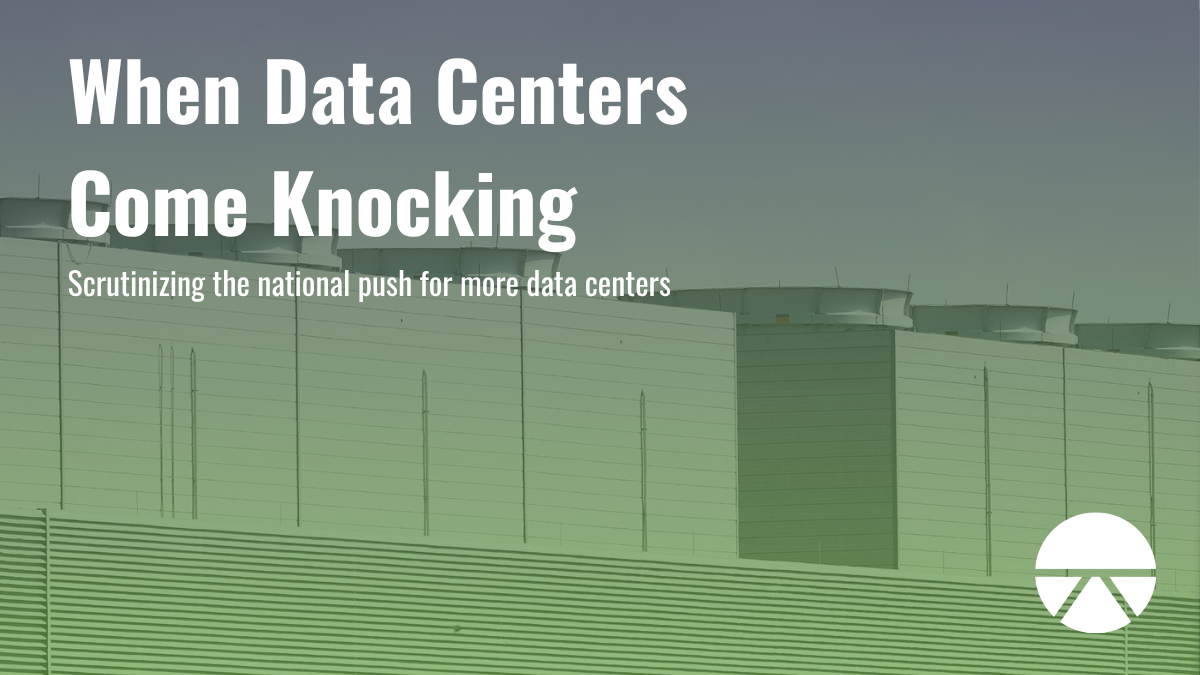 Desk graphic for project called When Data Centers Come Knocking