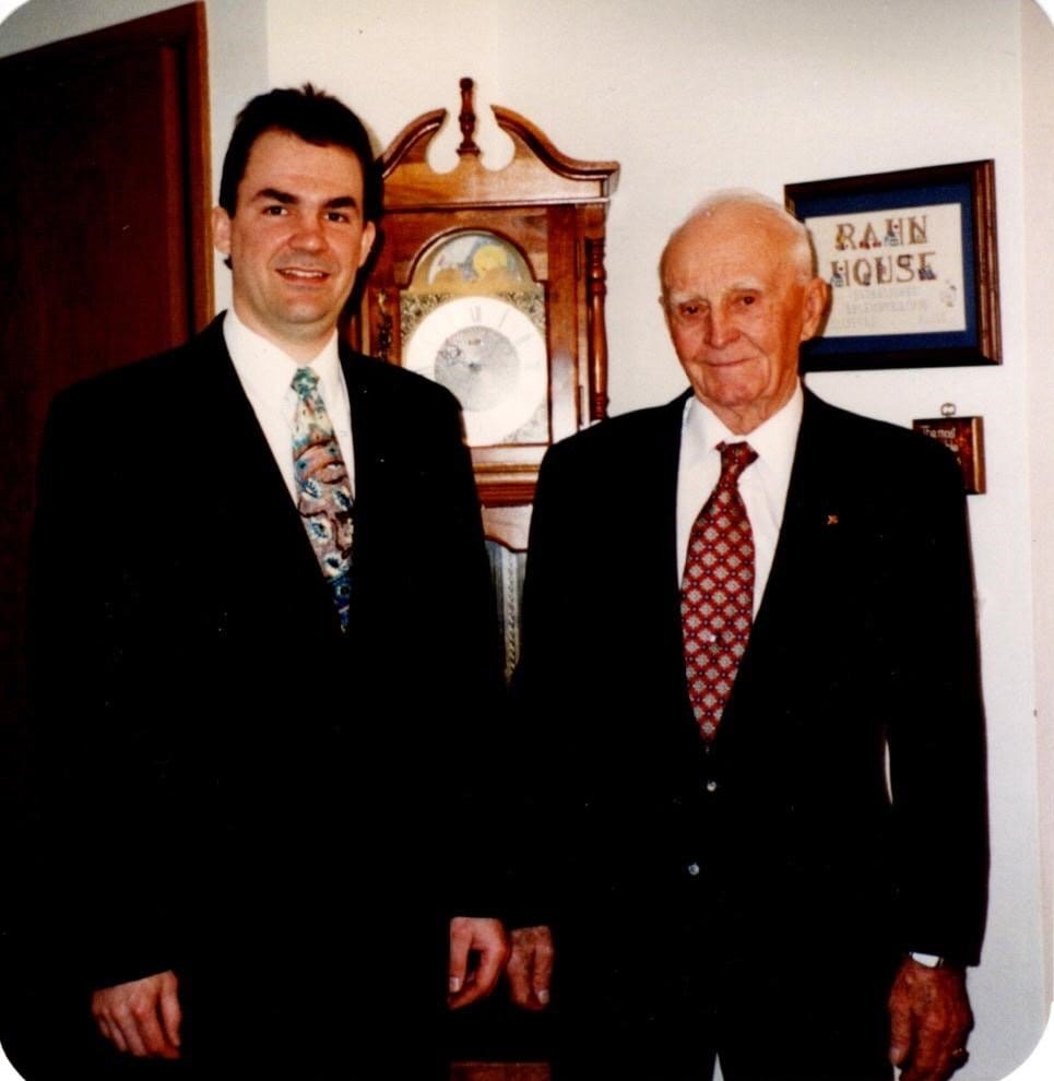 Tim Yerkey and his grandfather, Clifford Rahn stand together for a photo. 
