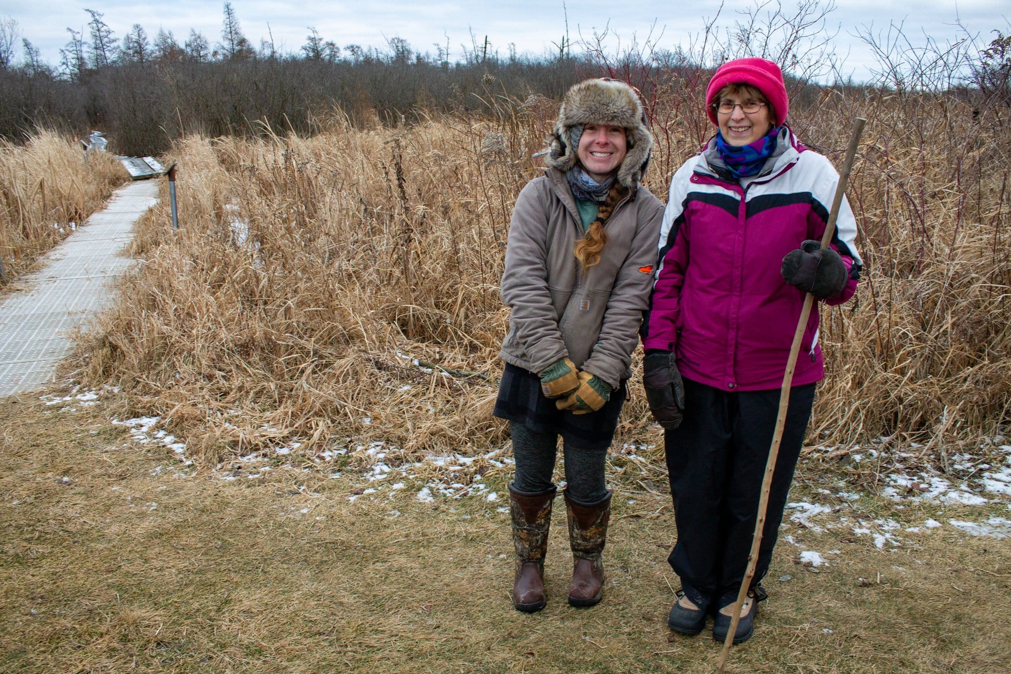 Amy Runkle and Mary Colwell, Volo Bog educators, stand at the ‘eye’ of Volo Bog.