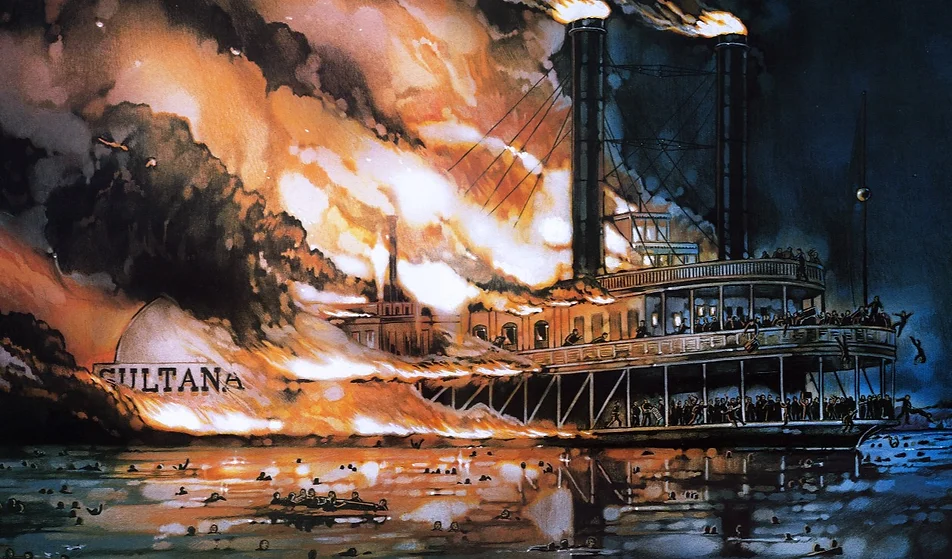 an illustration of a steamboat on fire