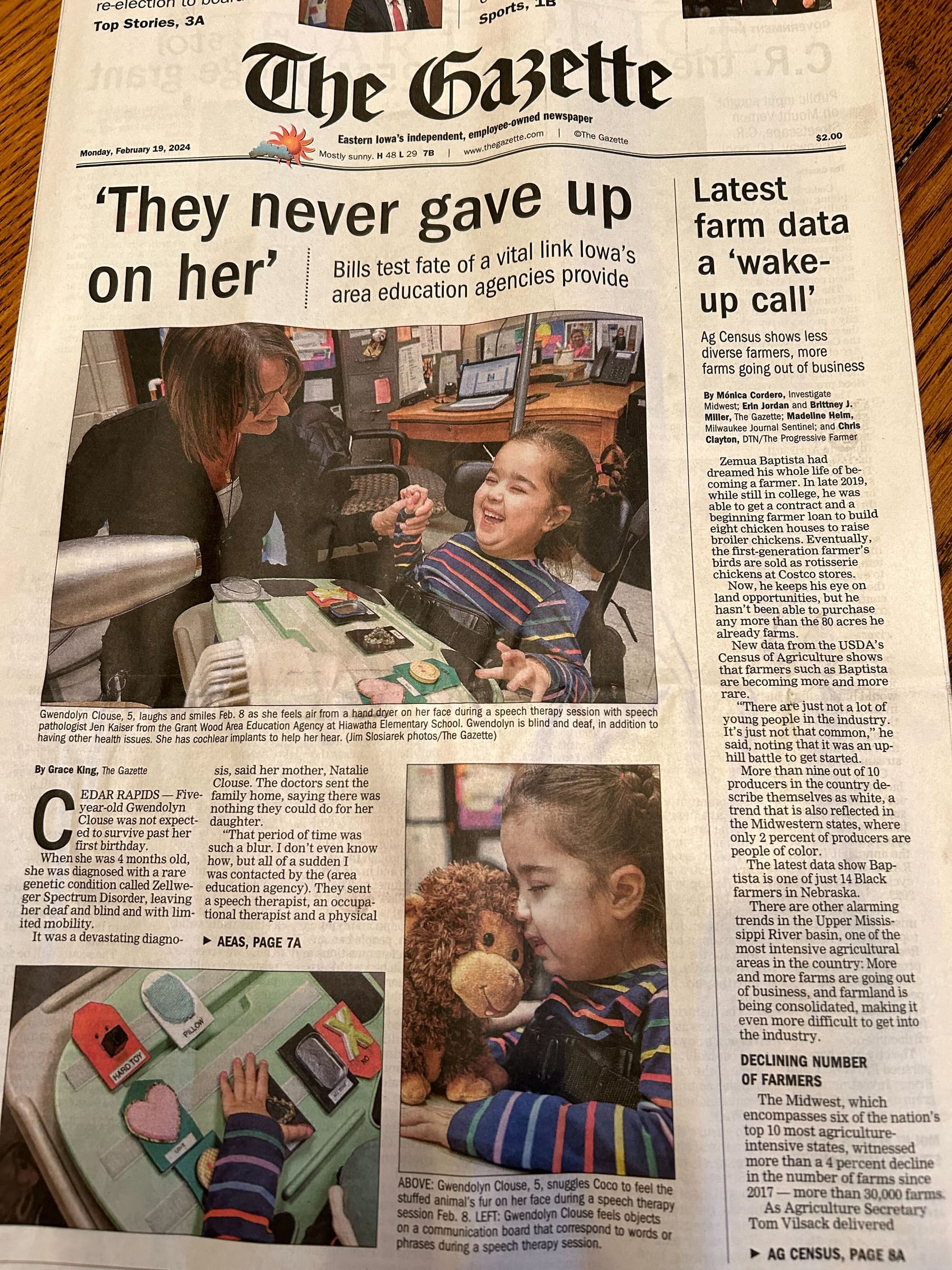 A front page of the Gazette