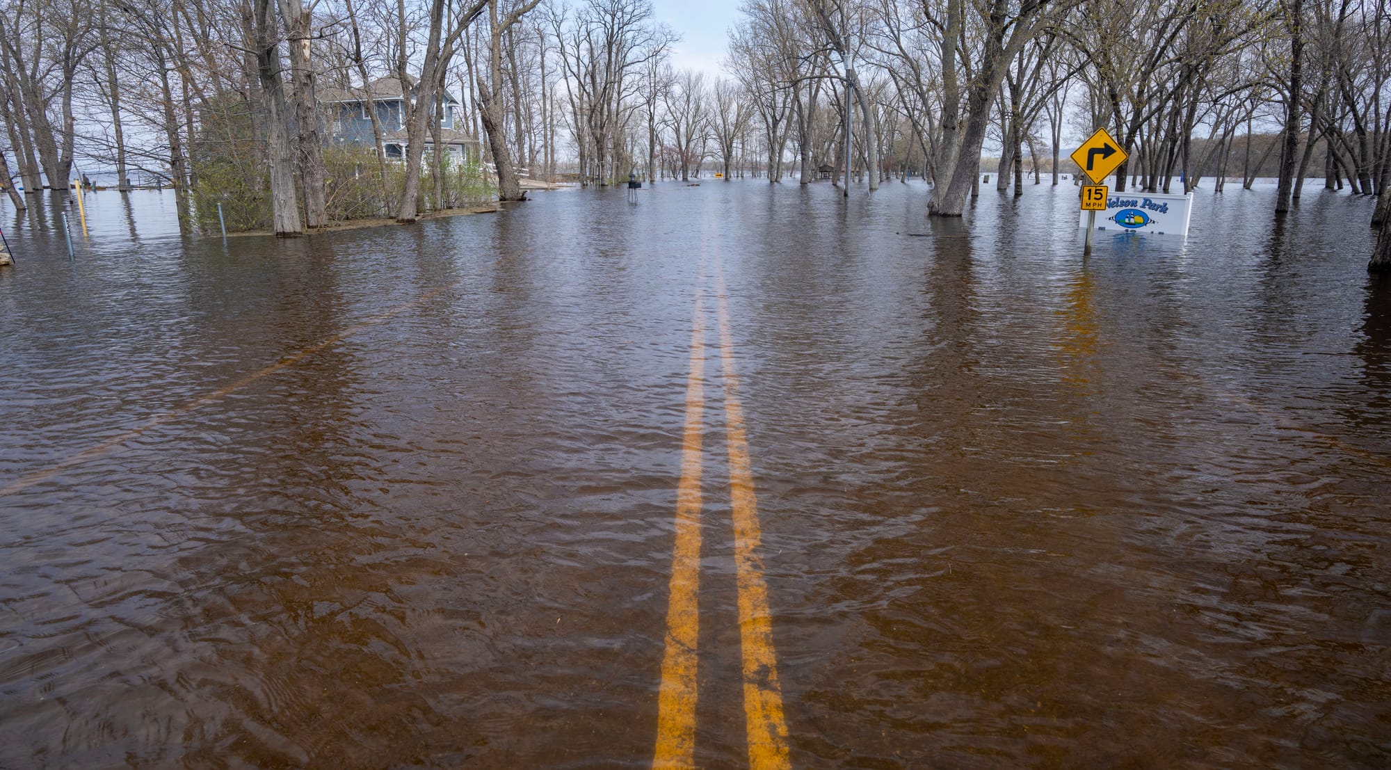 A road is flooded with water