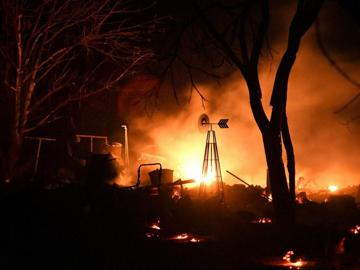 Fires burn at an agricultural site