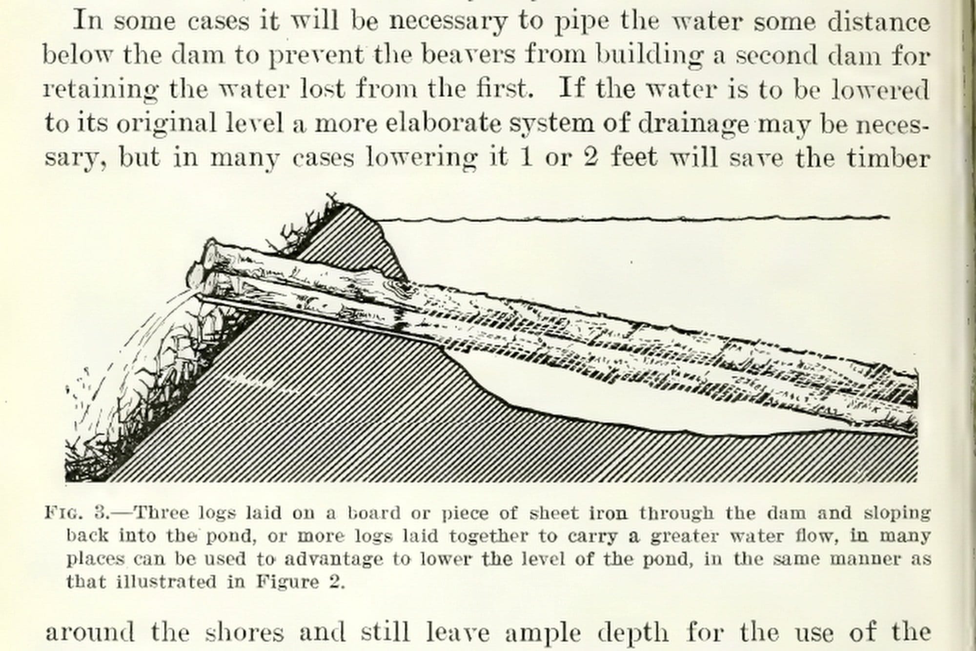 An excerpt from an old book that illustrates how to place logs in a dam