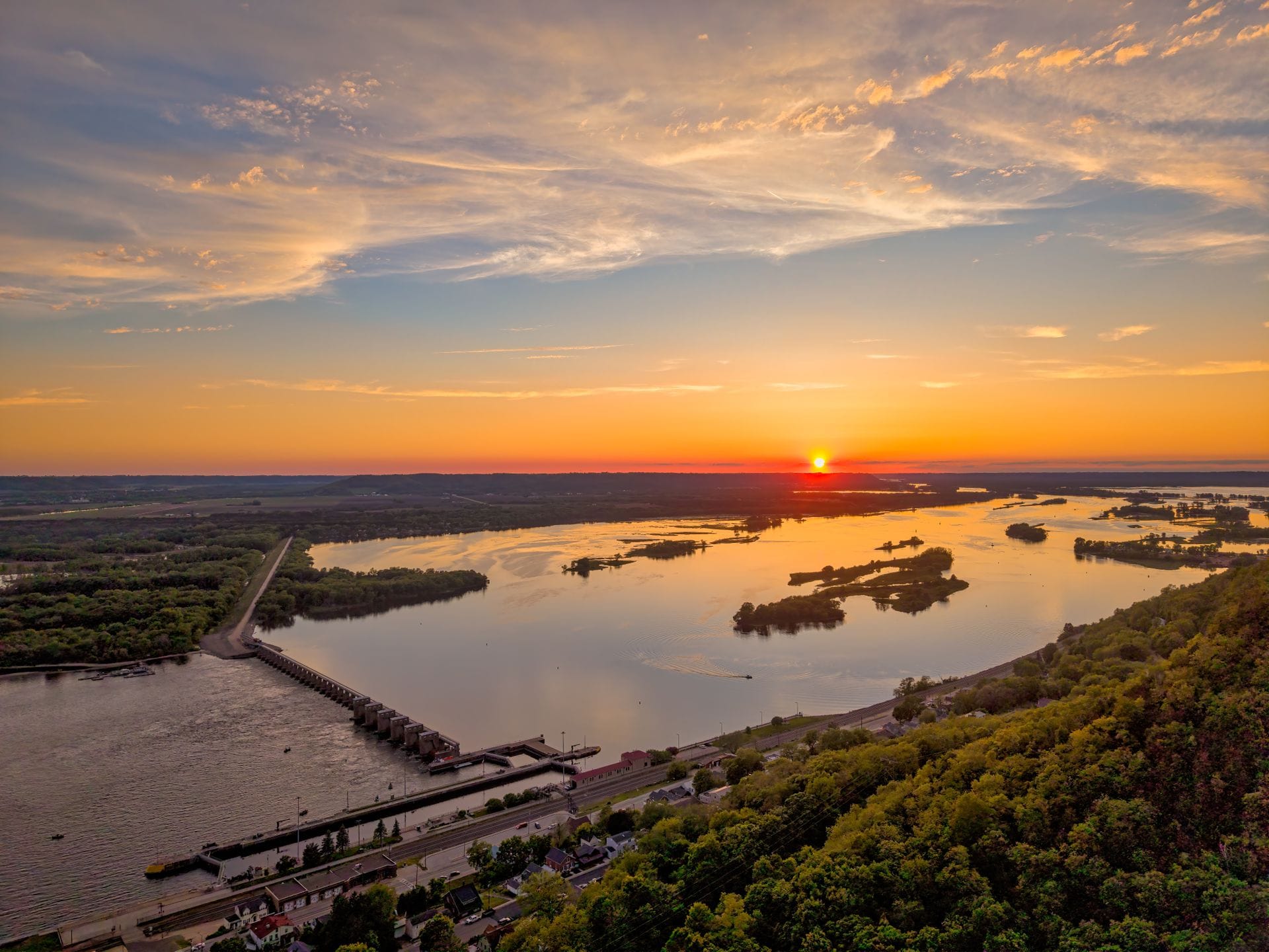 sunset over river