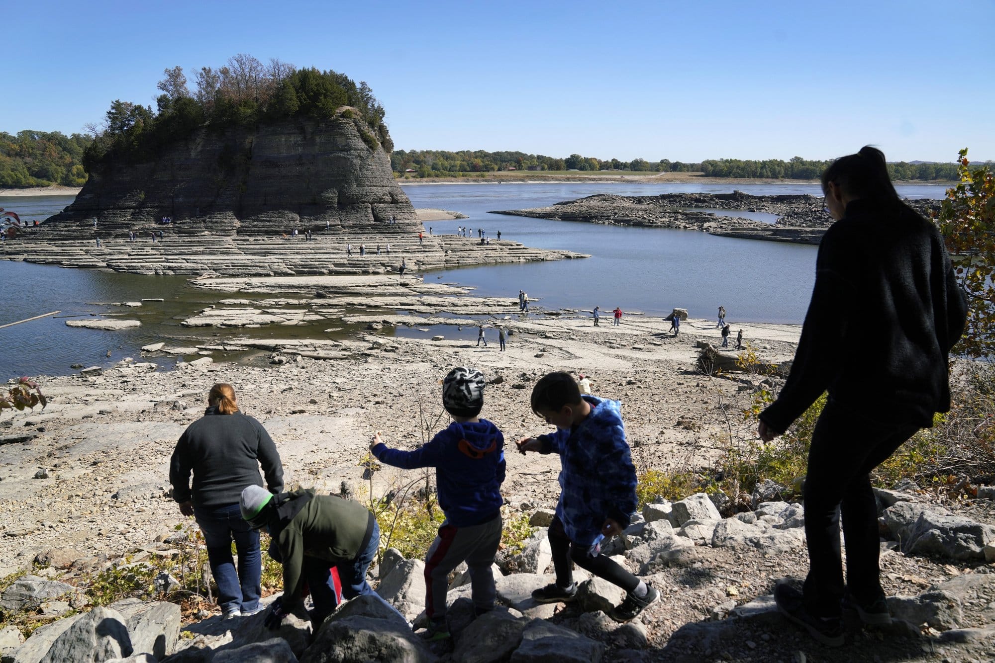People explore Tower Rock in Perry County, Mo.