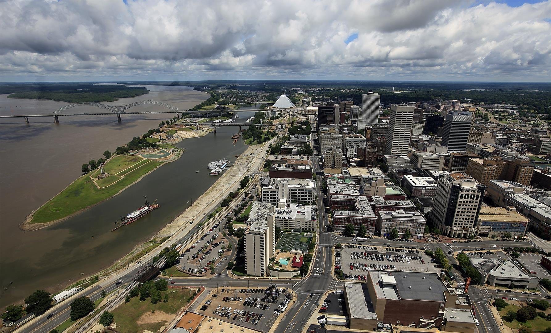 The Memphis, Tennessee, skyline is seen along the Mississippi River. 