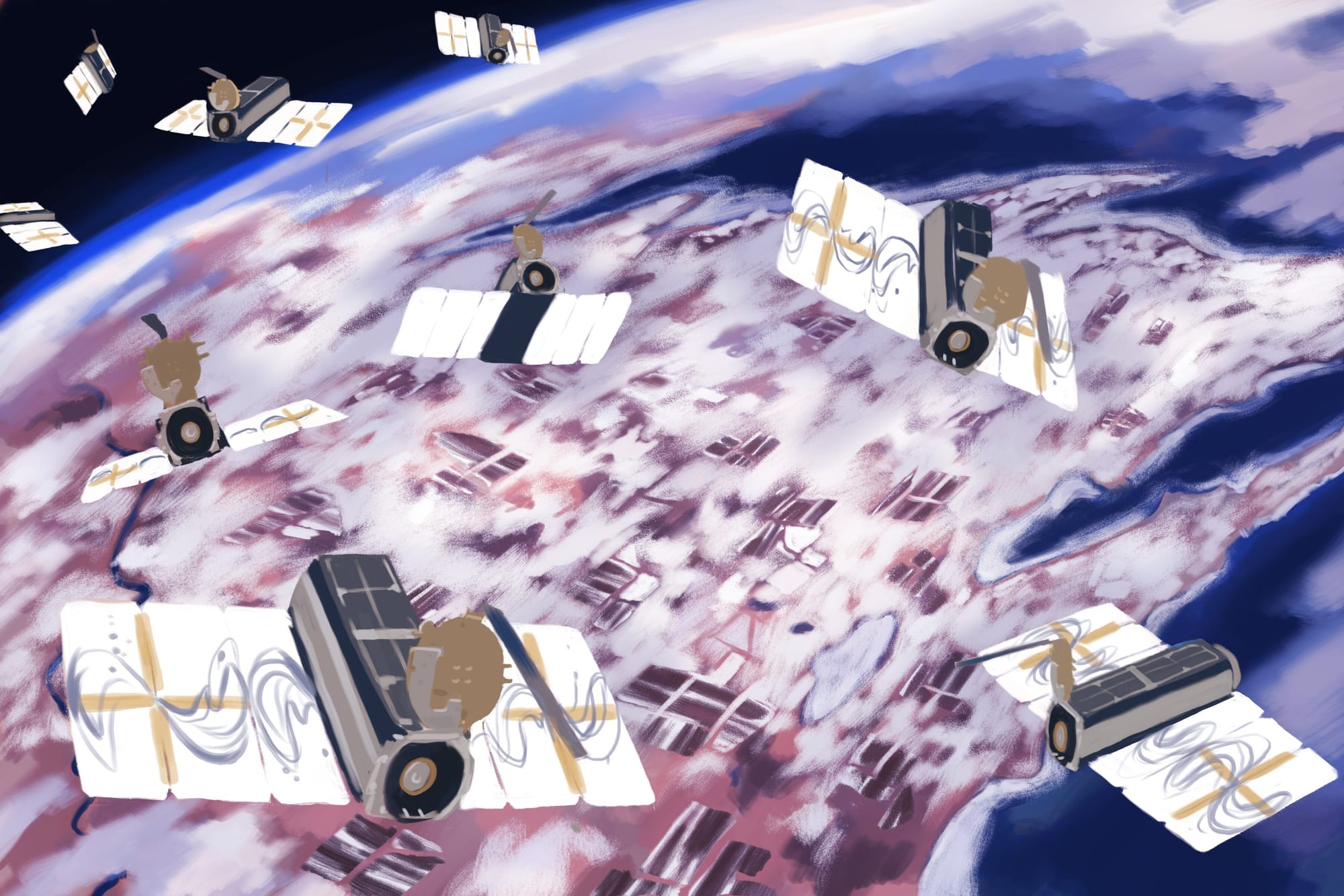 Illustration of satellites over Earth
