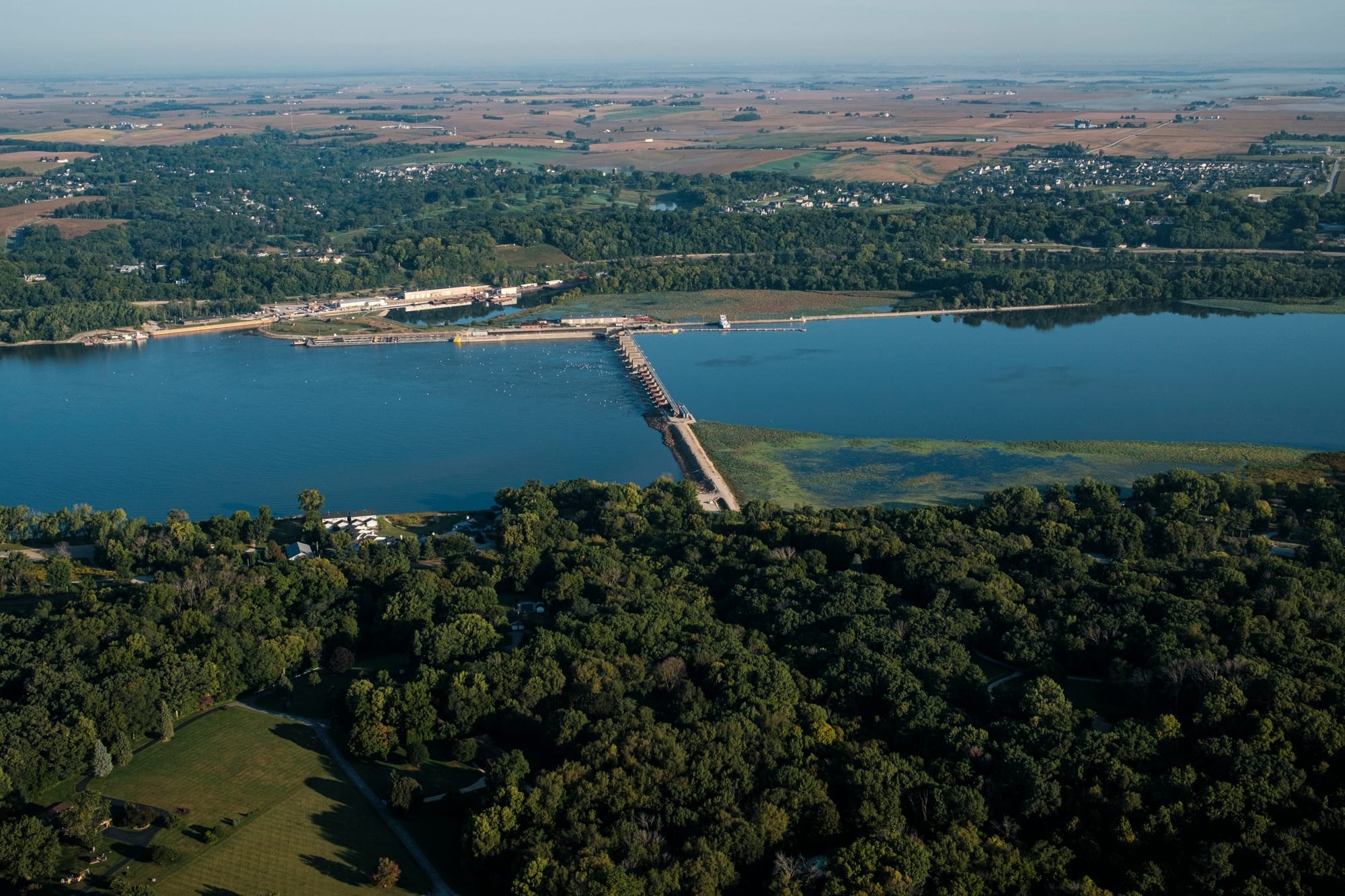 Lock and Dam 14 is seen on the upper Mississippi River near the Quad Cities.