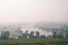 Haze obscures the skyline in Cedar Rapids, Iowa