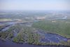 The confluence of the Mississippi and Wisconsin Rivers is photographed from an airplane.