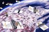 An illustration of several sattelites floating through space above earth
