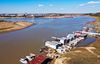 Boats sit marooned at Riverside Park Marina south of downtown Memphis due to low river levels.