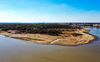 A large sandbar extends into the Mississippi River south of downtown Memphis, Tennessee.