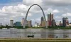 the Mississippi River is high under the St. Louis arch